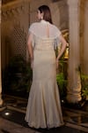Shop_Farha Syed_Ivory Tissue, Chiffon Pearls, Sequins High Beige Hand Embroidered Gown And Cape _at_Aza_Fashions