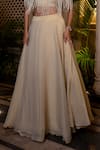 Farha Syed_Ivory Tissue, Chiffon, Taffeta Pearls, Sequins, Cut Work Beige Cape Lehenga Set _Online_at_Aza_Fashions