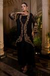 Buy_Farha Syed_Black Georgette Embroidery Round Neck Bamberg Satin Draped Gown And Jacket _at_Aza_Fashions