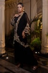 Buy_Farha Syed_Black Georgette Embroidery Round Neck Bamberg Satin Draped Gown And Jacket _Online_at_Aza_Fashions
