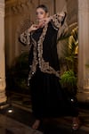 Farha Syed_Black Georgette Embroidery Round Neck Bamberg Satin Draped Gown And Jacket _at_Aza_Fashions