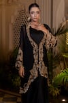 Buy_Farha Syed_Black Georgette Embroidery Round Neck Bamberg Satin Draped Gown And Jacket 