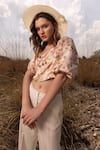 Shop_AFRIYA_Pink Linen, Satin Square Neck Whispering Pastels Crop Top _Online_at_Aza_Fashions