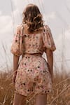Shop_AFRIYA_Pink Linen, Satin Square Neck Whispering Pastels Crop Top And Shorts Co-ord Set _at_Aza_Fashions