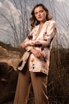 AFRIYA_Pink Linen, Satin Serene Garden Long Blazer _Online_at_Aza_Fashions