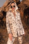 AFRIYA_Cream Linen, Satin Floral Reverie Blazer And Trouser Co-ord Set _Online_at_Aza_Fashions