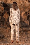 Shop_AFRIYA_Cream Linen, Satin Floral Reverie Blazer And Trouser Co-ord Set _at_Aza_Fashions