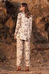 Shop_AFRIYA_White Linen, Satin Floral Reverie Trouser _at_Aza_Fashions