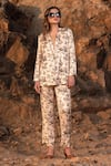 Buy_AFRIYA_White Linen, Satin Floral Reverie Trouser _Online_at_Aza_Fashions