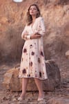 Buy_AFRIYA_Cream Linen, Satin Lace V-neck Serene Garden Midi Dress _Online_at_Aza_Fashions