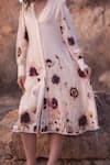AFRIYA_Cream Linen, Satin Lace V-neck Serene Garden Midi Dress _at_Aza_Fashions