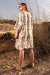 Shop_AFRIYA_Beige Linen, Satin V-neck Floral Reverie Kaftan Dress _at_Aza_Fashions