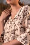 Shop_AFRIYA_Beige Linen, Satin V-neck Floral Reverie Kaftan Dress _Online_at_Aza_Fashions