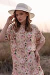 Buy_AFRIYA_Pink Linen, Satin Round Neck Whispering Pastels Short Dress _Online_at_Aza_Fashions