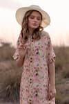 AFRIYA_Pink Linen, Satin Round Neck Whispering Pastels Short Dress _at_Aza_Fashions
