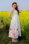 Shop_AFRIYA_Pink Linen, Satin Square Neck Multi Flower Meadow Long Dress _Online_at_Aza_Fashions