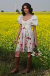 Buy_AFRIYA_Multi Color Poplin, Lycra Open Neck Flower Meadow Short Dress _at_Aza_Fashions