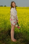 AFRIYA_White Poplin Collared Multi Flower Meadow Long Shirt _at_Aza_Fashions