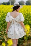 Shop_AFRIYA_Cream Poplin Open Neck Monochrome Fern Short Bow Dress _at_Aza_Fashions