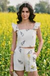 Buy_AFRIYA_Cream Poplin, Lycra Monochrome Fern Shorts _Online_at_Aza_Fashions