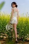 AFRIYA_Cream Poplin, Lycra Monochrome Fern Shorts _at_Aza_Fashions