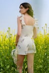Shop_AFRIYA_Cream Poplin, Lycra Monochrome Fern Shorts _at_Aza_Fashions