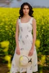 Buy_AFRIYA_White Poplin, Lycra Square Neck Monochrome Fern Midi Dress _at_Aza_Fashions
