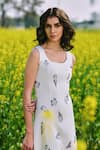 Buy_AFRIYA_White Poplin, Lycra Square Neck Monochrome Fern Midi Dress _Online_at_Aza_Fashions