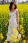 Shop_AFRIYA_White Poplin, Lycra Square Neck Monochrome Fern Midi Dress _Online_at_Aza_Fashions