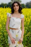 Buy_AFRIYA_White Poplin, Lycra Square Neck Monochrome Fern Co-ord Shorts Set _Online_at_Aza_Fashions