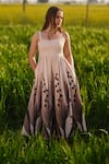 Buy_AFRIYA_Peach Poplin Square Neck Lilies Meadow Long Dress _Online_at_Aza_Fashions