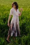 AFRIYA_Multi Color Poplin, Lycra Collared Peach Lilies Meadow Blazer Dress _Online_at_Aza_Fashions