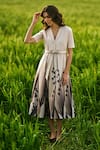 Buy_AFRIYA_Multi Color Poplin, Lycra Collared Peach Lilies Meadow Blazer Dress _at_Aza_Fashions