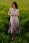 Shop_AFRIYA_Multi Color Poplin, Lycra Collared Peach Lilies Meadow Blazer Dress _Online_at_Aza_Fashions