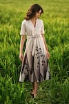 AFRIYA_Multi Color Poplin, Lycra Collared Peach Lilies Meadow Blazer Dress _at_Aza_Fashions