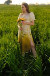 Buy_AFRIYA_Yellow Poplin, Lycra Round Neck Meadow Midi Dress _at_Aza_Fashions