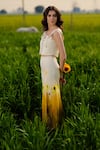 Shop_AFRIYA_Cream Poplin, Lycra Square Neck Yellow Meadow Corset Crop Top _Online_at_Aza_Fashions