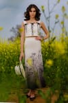 AFRIYA_Cream Poplin, Lycra Square Neck Monochrome Meadow Crop Top _Online_at_Aza_Fashions