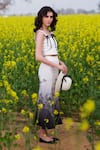 AFRIYA_Cream Poplin, Lycra Monochrome Meadow Skirt _at_Aza_Fashions