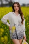 Buy_AFRIYA_Cream Poplin Collared Monochrome Meadow Long Shirt _Online_at_Aza_Fashions