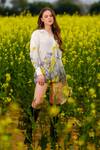 AFRIYA_Cream Poplin Collared Monochrome Meadow Long Shirt _at_Aza_Fashions