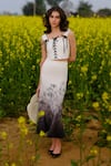 AFRIYA_Cream Poplin, Lycra Lace Square Neck Monochrome Meadow Co-ord _at_Aza_Fashions