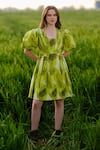 Buy_AFRIYA_Green Poplin, Lycra Square Neck Ferns Short Dress _at_Aza_Fashions