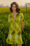 Buy_AFRIYA_Green Poplin, Lycra Ferns Short Skirt _at_Aza_Fashions