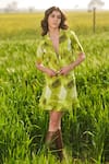 AFRIYA_Green Poplin, Lycra Ferns Short Skirt _at_Aza_Fashions
