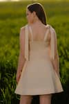 Shop_AFRIYA_Beige Poplin, Lycra Embroidery Square Neck Black Rose Short Dress _at_Aza_Fashions