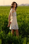 Shop_AFRIYA_Beige Poplin, Lycra Embroidery Square Neck Indigo Meadow Short Dress _Online_at_Aza_Fashions