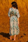 Shop_AFRIYA_Blue Modal, Satin V-neck Indigo Striped Kaftan Dress _at_Aza_Fashions