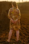 Shop_AFRIYA_Multi Color Modal, Satin Mandarin Collar Mustard Short Fluid Dress _at_Aza_Fashions