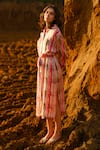 Shop_AFRIYA_Pink Modal, Satin Collared Multi Striped Kaftan Dress _Online_at_Aza_Fashions